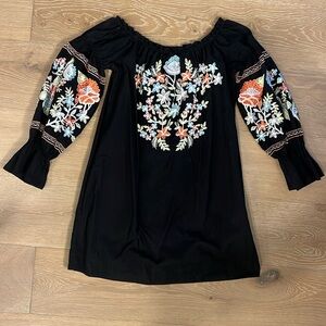 Free People Embroidered Mini Dress Small Fleur Du Jour Off Shoulder